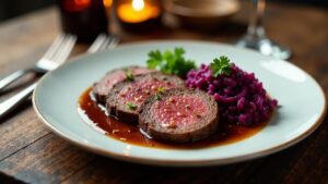 Sauerbraten mit Rotkohl-Püree