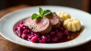 Sauerbraten mit Rotkohl und Kartoffelklößen