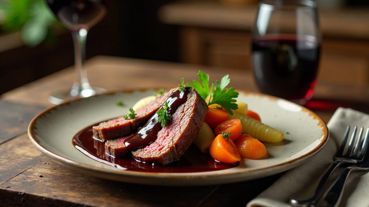 Sauerbraten mit dunkler Schokoladensauce