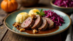 Sauerbraten mit karamellisierten Nüssen