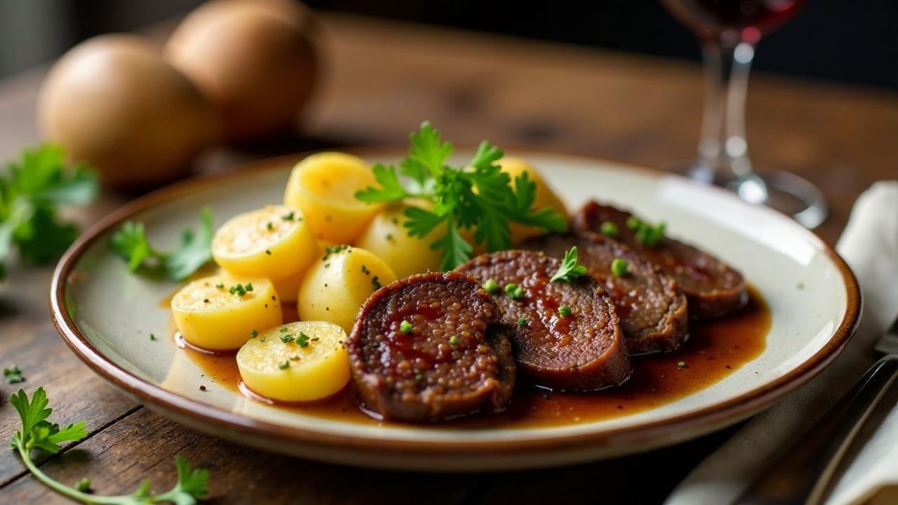 Sauerbraten mit rheinischen Pellkartoffeln