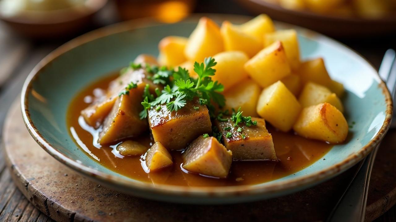 Saure Kutteln mit Bratkartoffeln