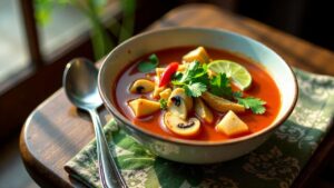 Scharfe Hühnersuppe (Tom Yam Kai)