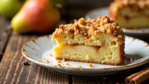 Schlesischer Streuselkuchen mit Birnen und Vanillepudding