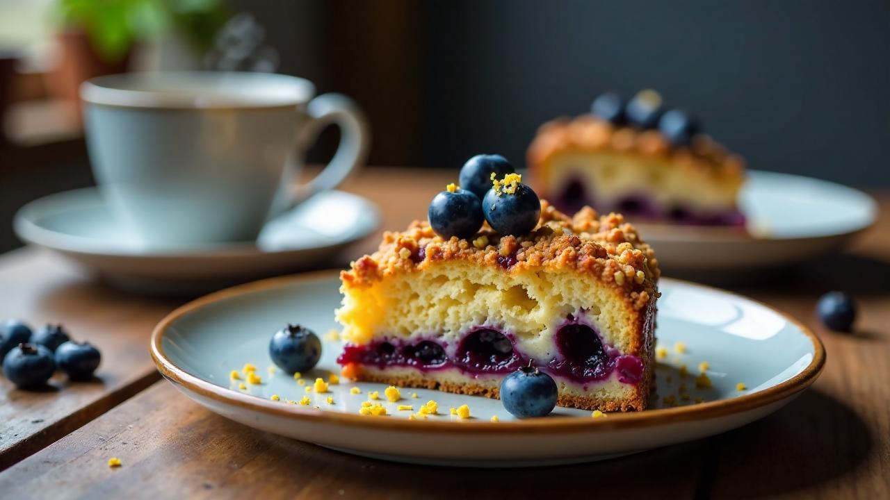 Schlesischer Streuselkuchen mit Blaubeeren und Zitronenzesten