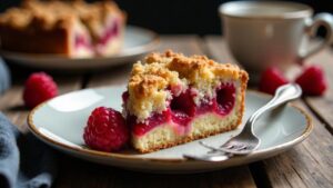 Schlesischer Streuselkuchen mit Himbeeren