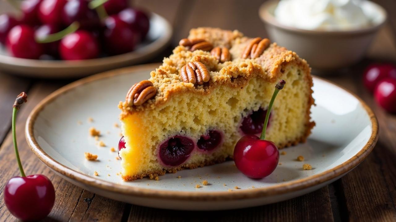 Schlesischer Streuselkuchen mit Kirschen und Pekannüssen