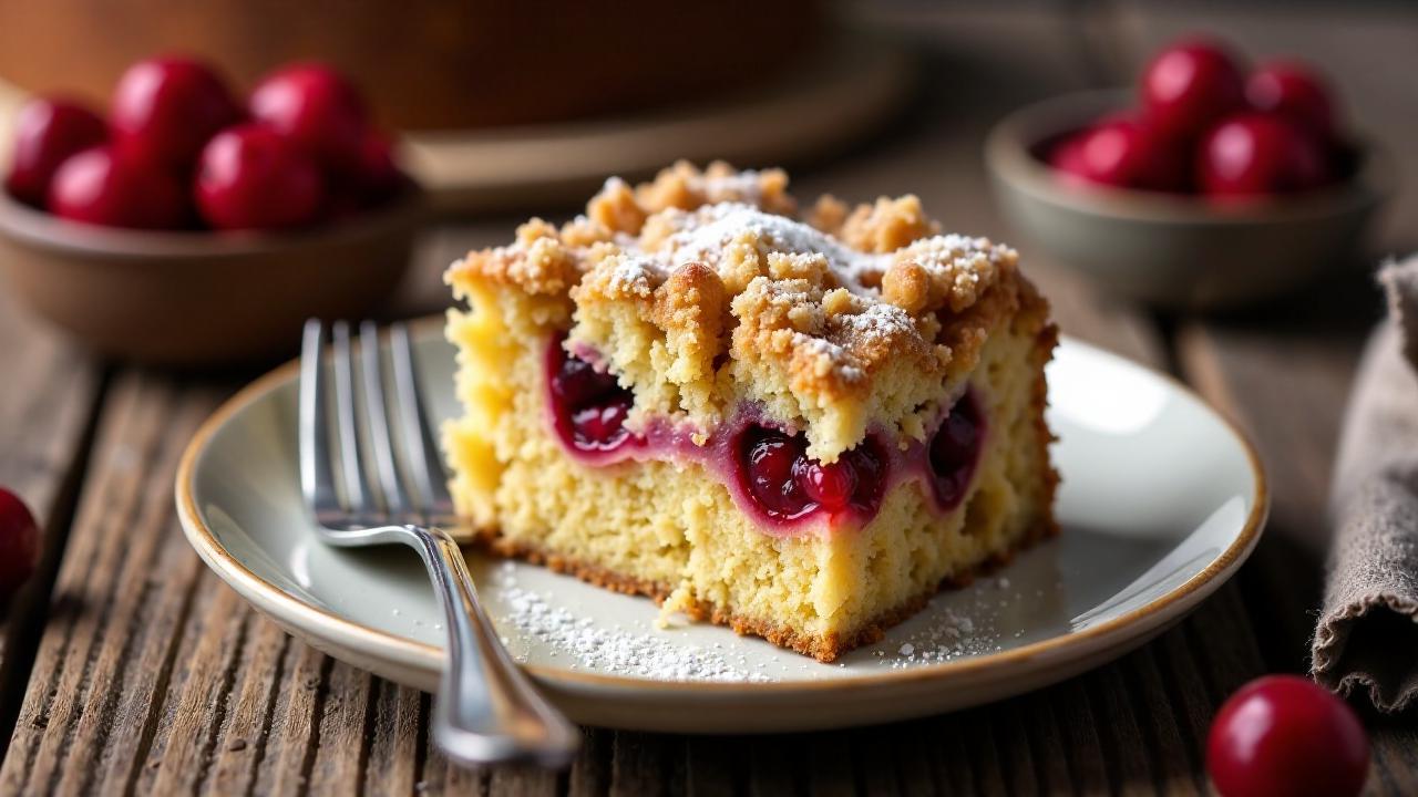 Schlesischer Streuselkuchen mit Preiselbeeren