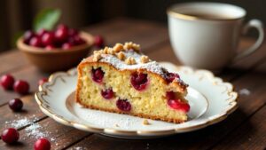 Schlesischer Streuselkuchen mit Preiselbeeren und Walnüssen