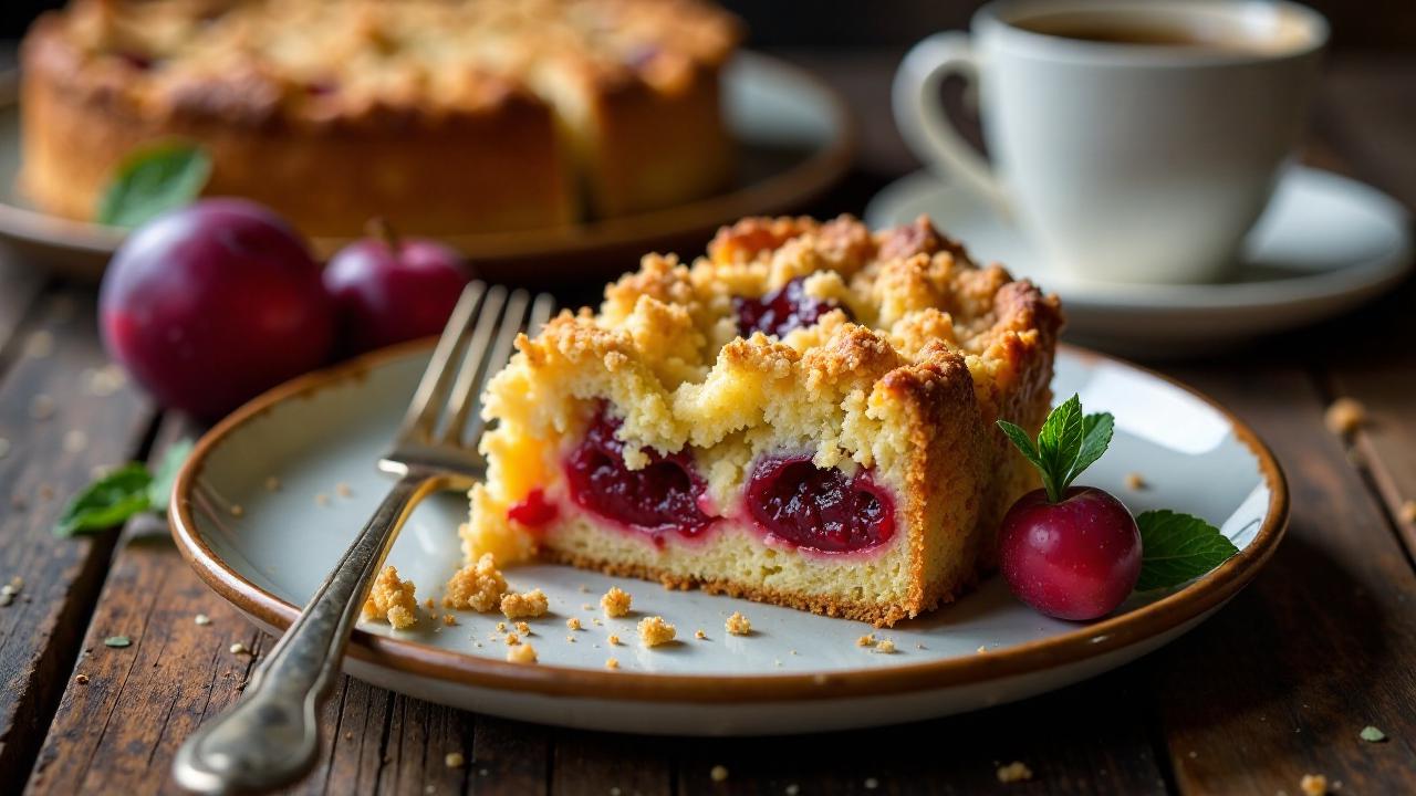 Schlesischer Streuselkuchen mit Rotweinzwetschgen