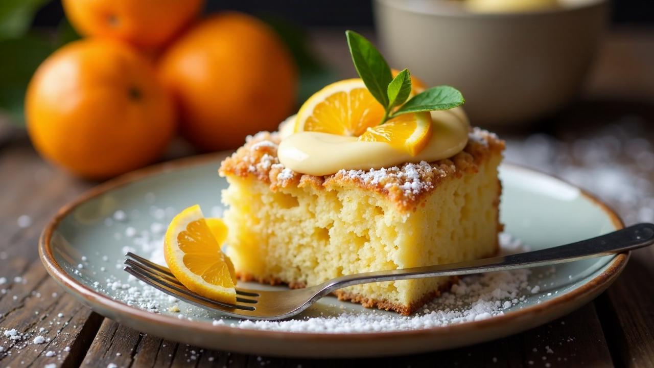 Schlesischer Streuselkuchen mit Vanillecreme und Mandarinen