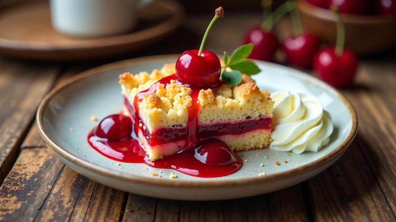 Schlesischer Streuselkuchen mit heißen Kirschen