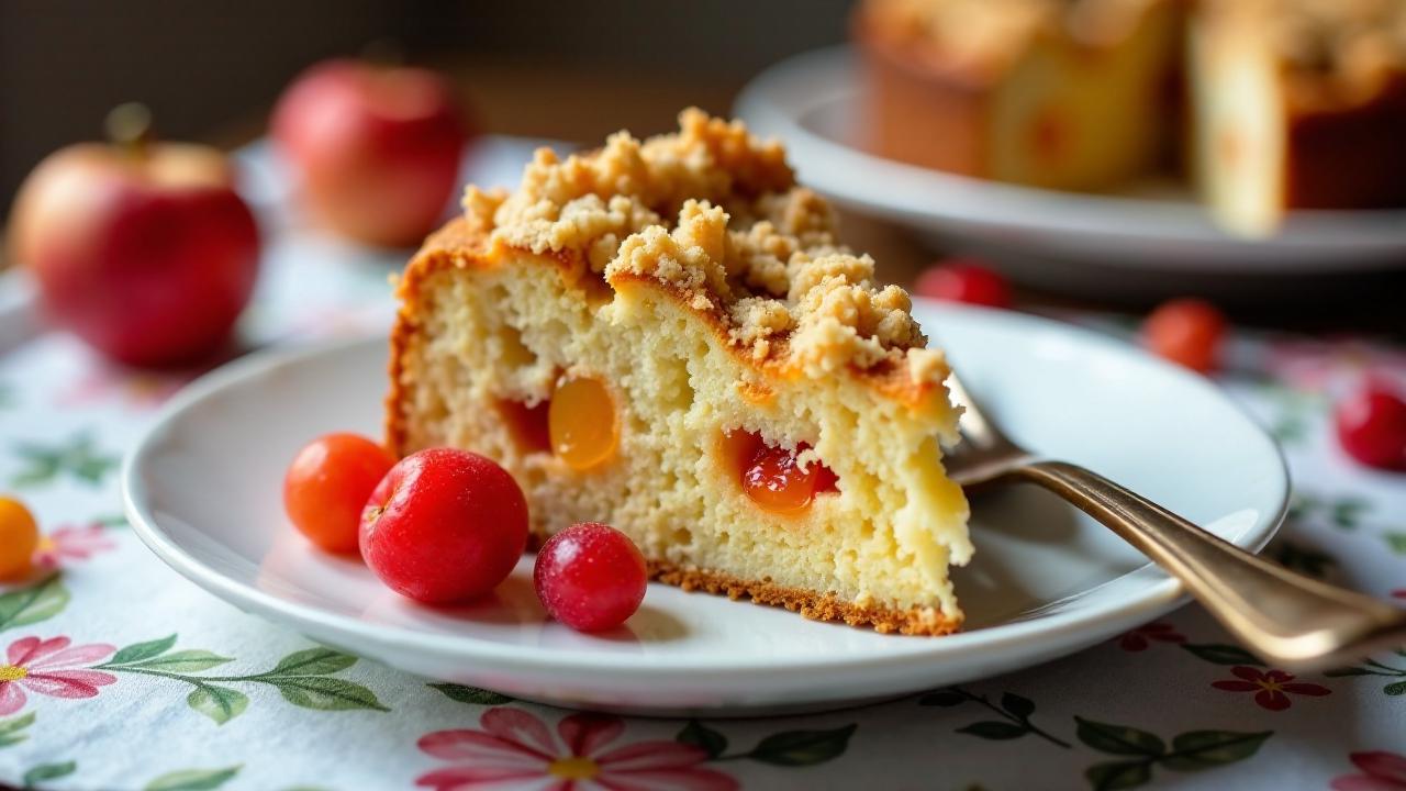 Schlesischer Streuselkuchen mit kandierten Früchten