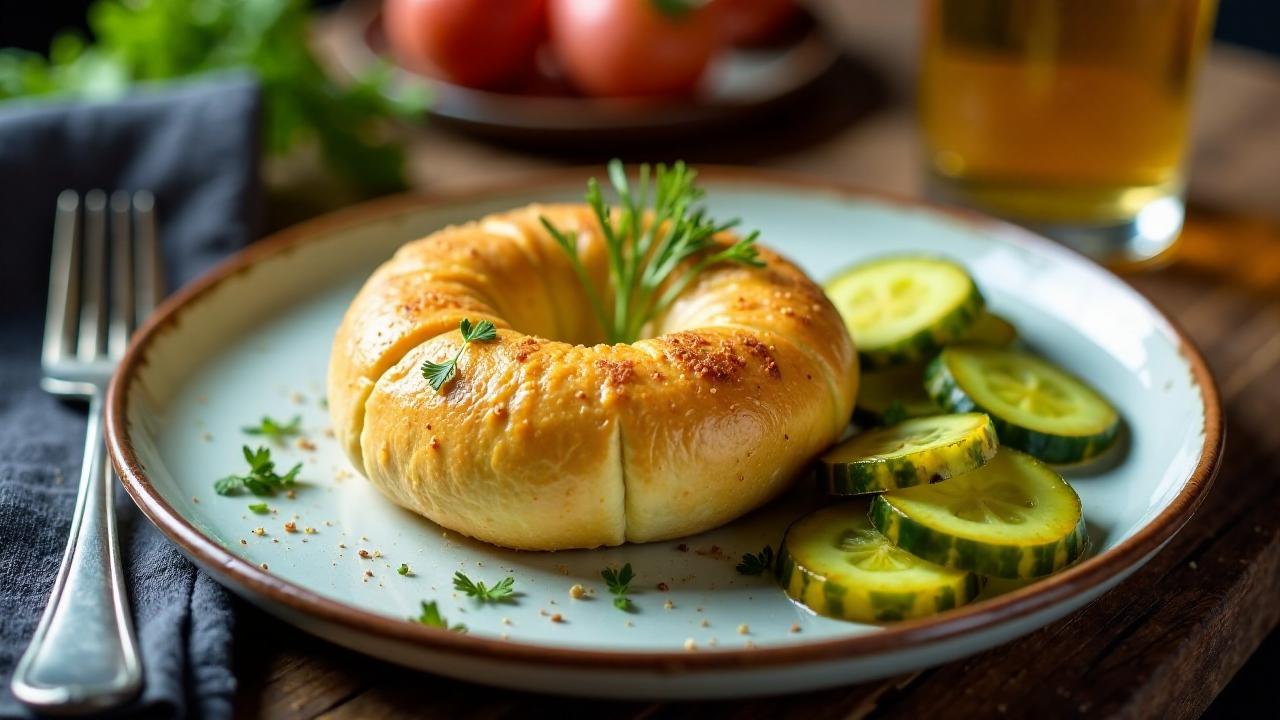 Schäufele auf Bagel mit Schmorgurke