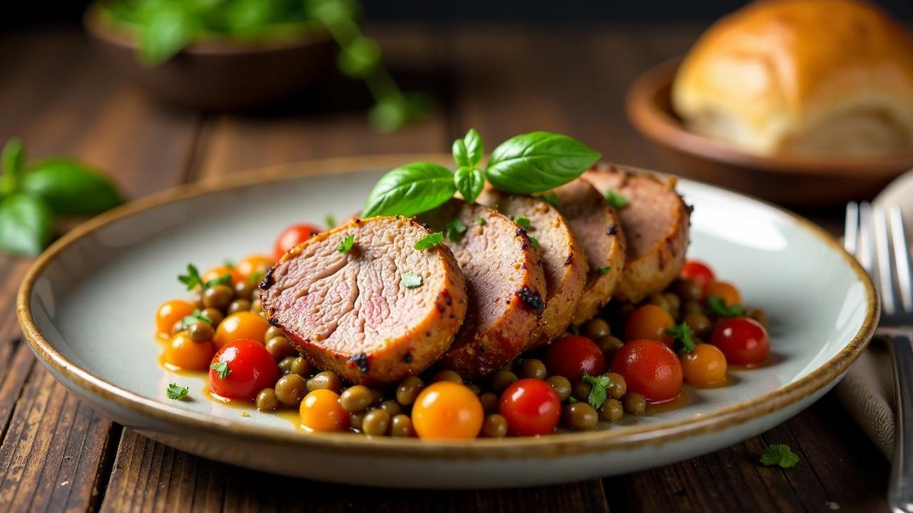 Schäufele mit Linsen-Tomaten-Salat