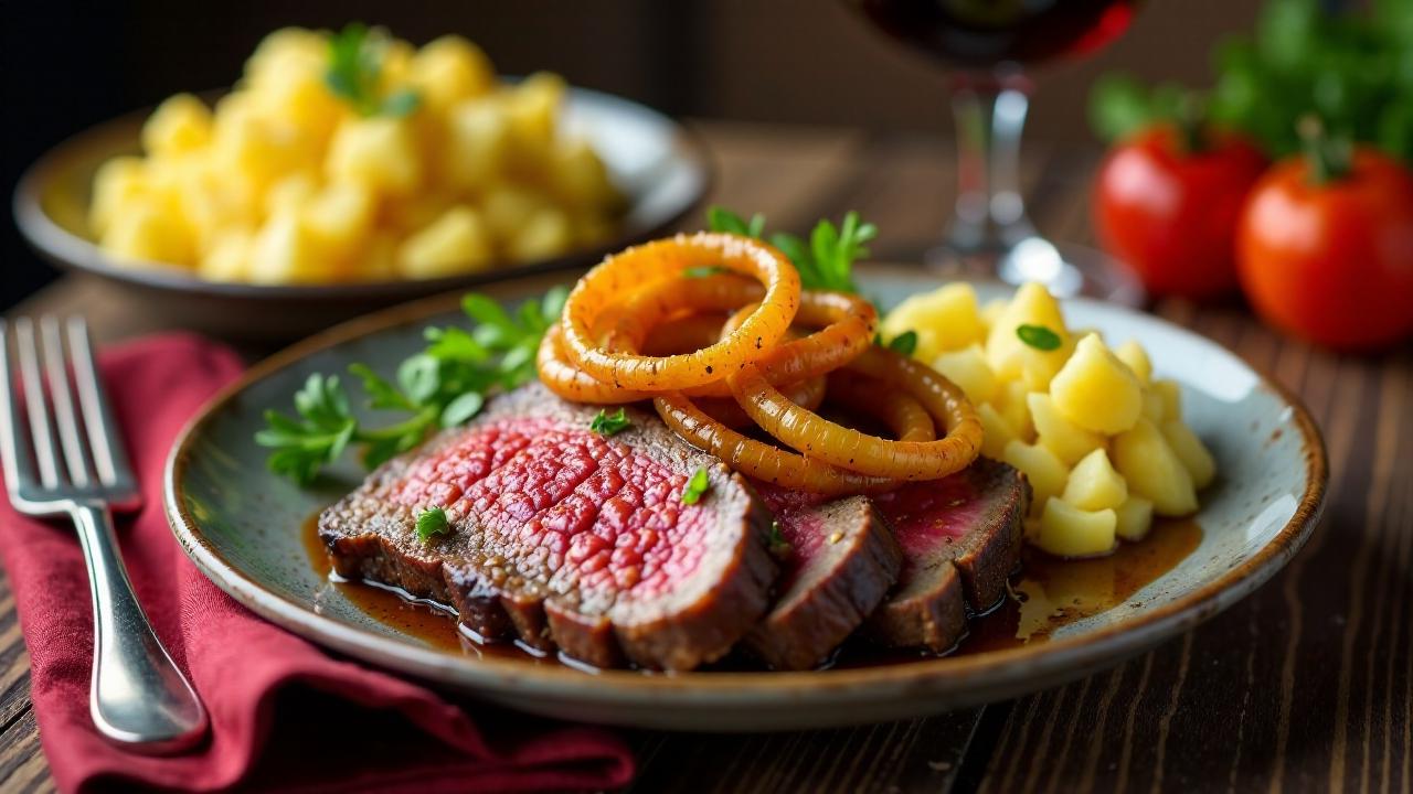 Schwabenteller mit Kartoffelsalat und Zwiebelrostbraten