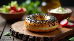 Schwarzer Sesam-Bagel mit Sesampaste