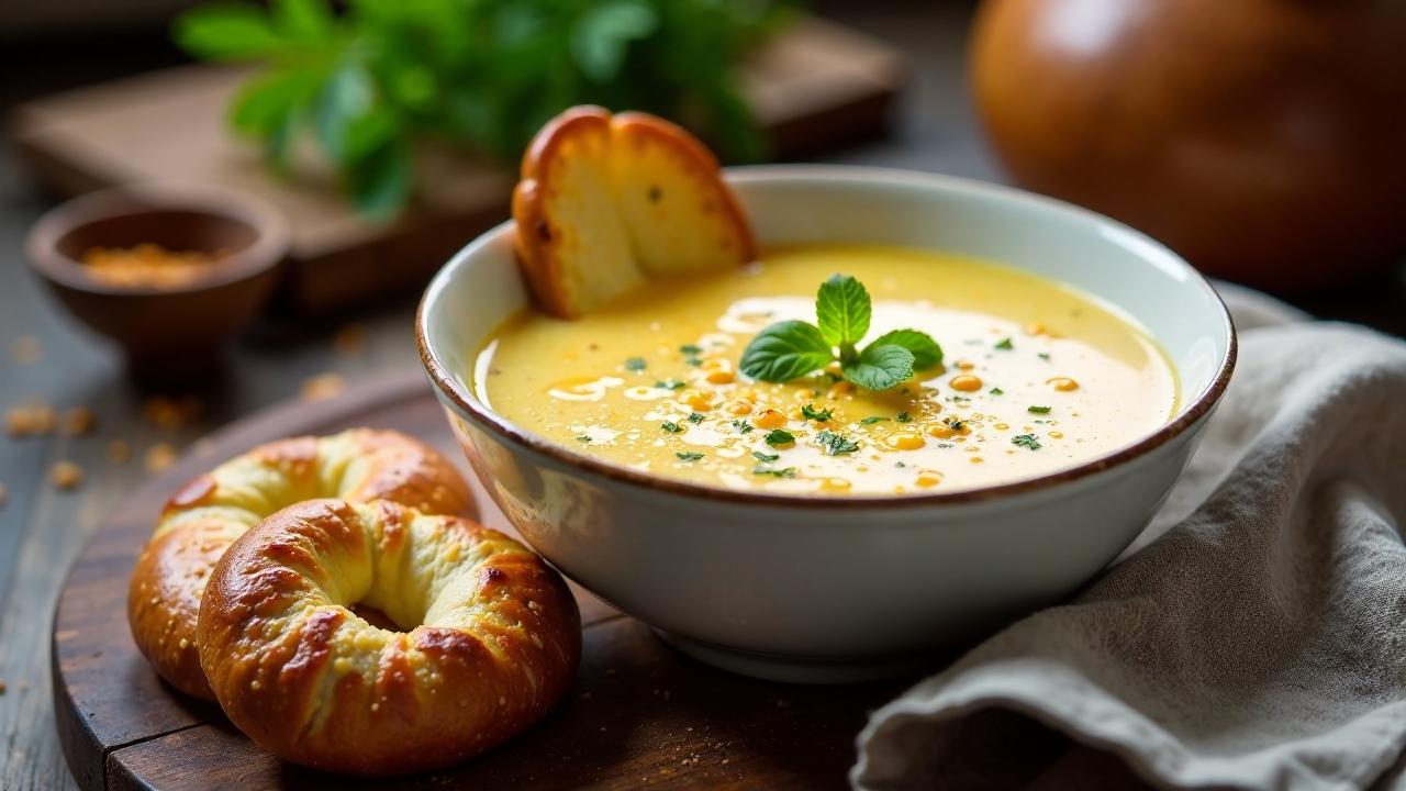 Schwäbische Käsesuppe mit Laugenbrezeln