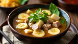 Schweinefleischsuppe mit Taro und Banane