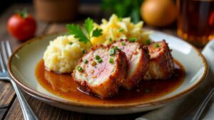 Schweinshaxe mit Knödel und Krautsalat