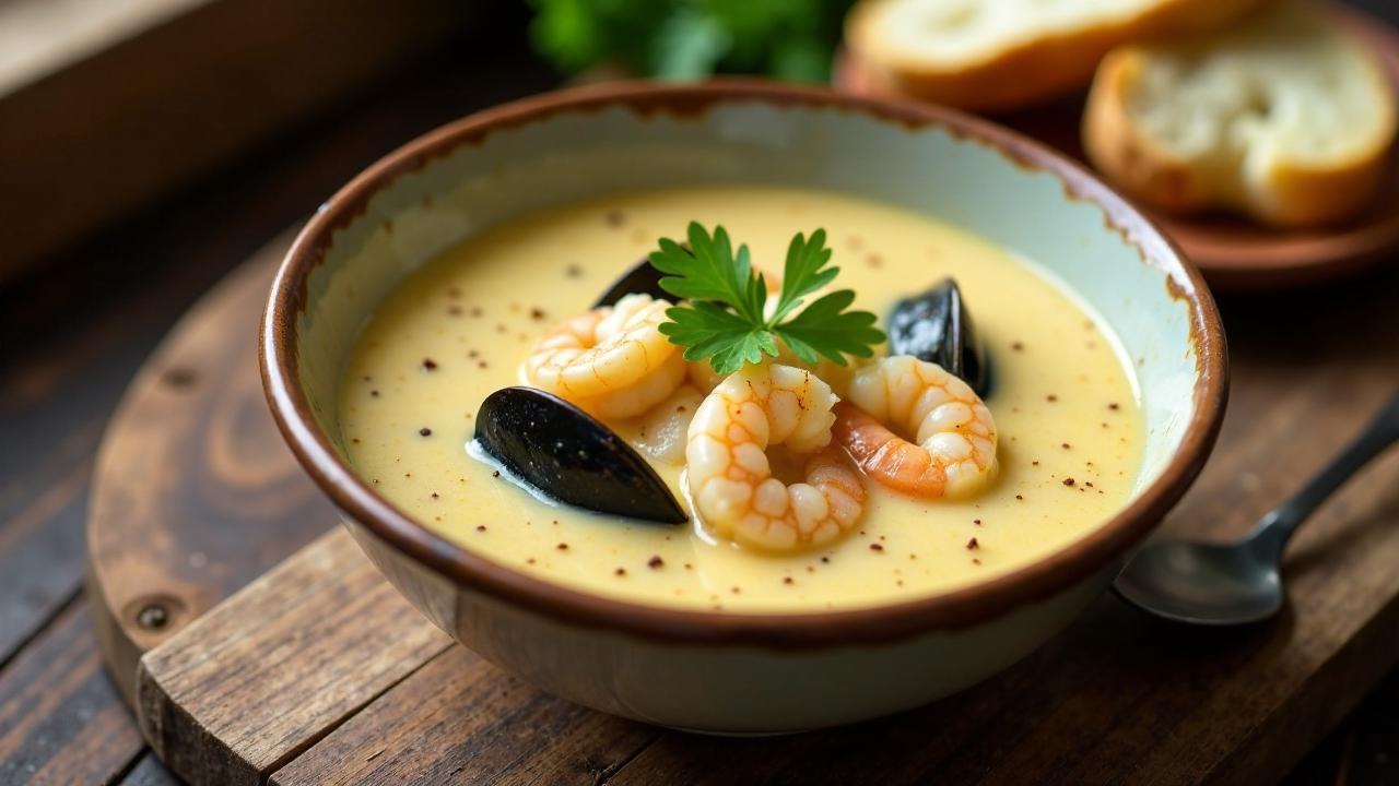 Seafood Chowder mit Muscheln und Garnelen