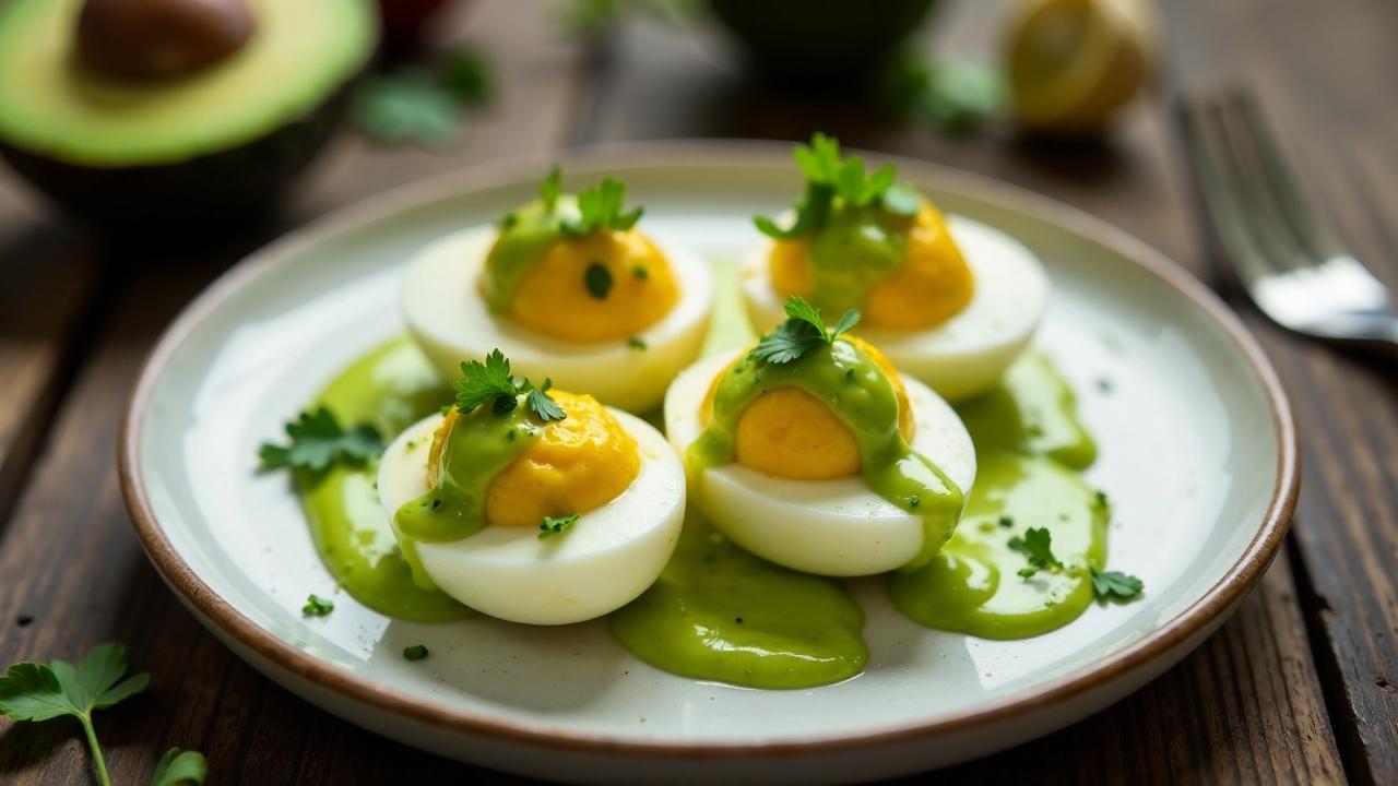 Senfeier mit Avocado-Senfsauce