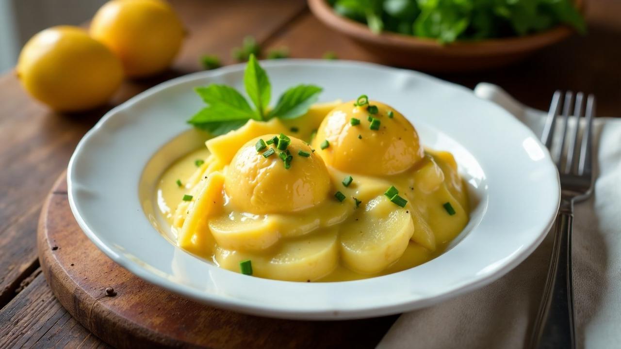 Senfeier mit Kartoffelsalat