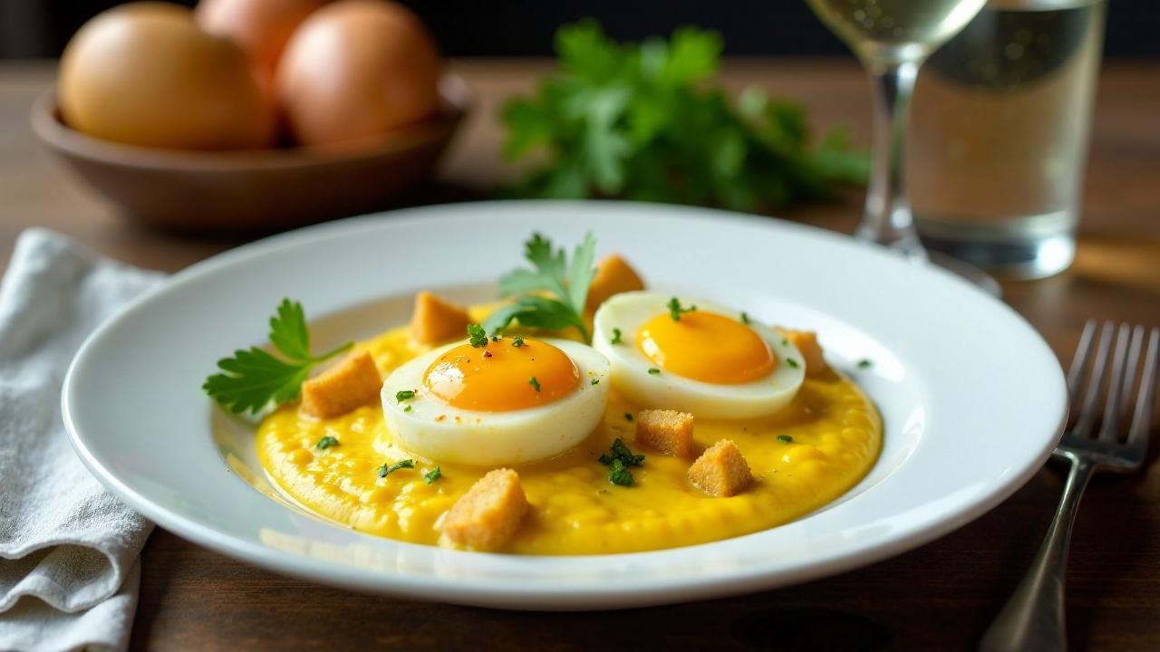 Senfeier mit gebratenem Polenta