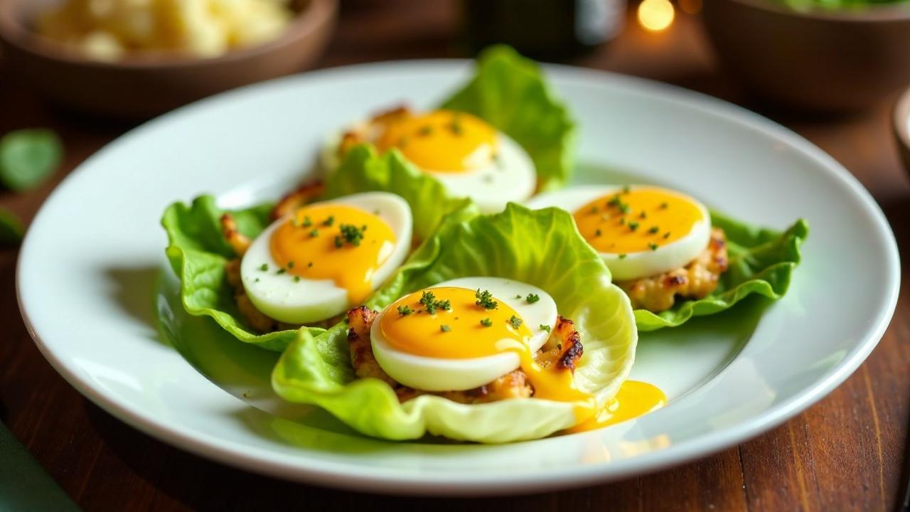 Senfeier mit gegrilltem Römersalat