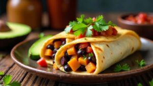 **Süßkartoffel und Black Bean Burrito**