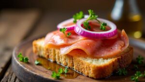 Skerpikjøt auf geröstetem Sauerteigbrot