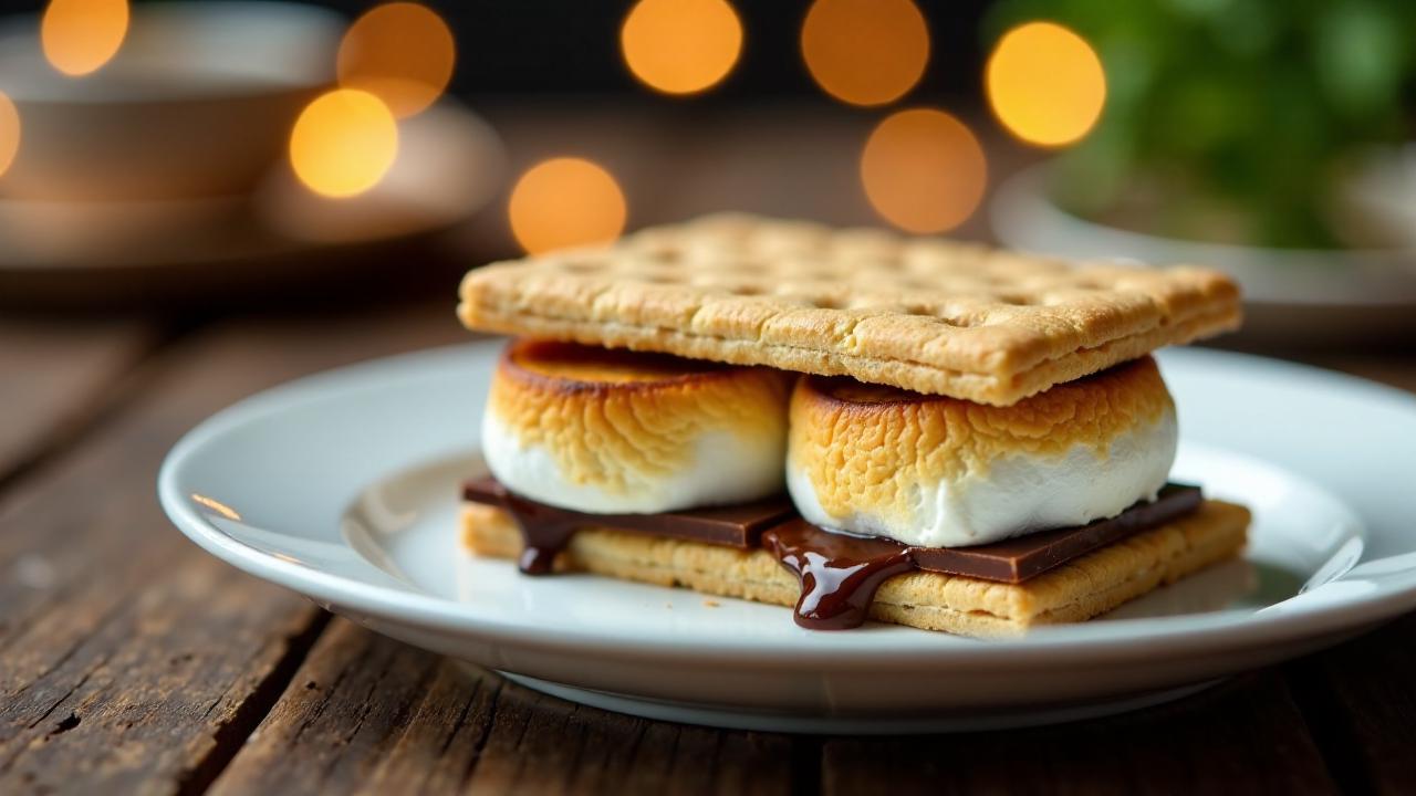 S'mores – Gebratene Marshmallows, Schokolade und Graham Cracker.