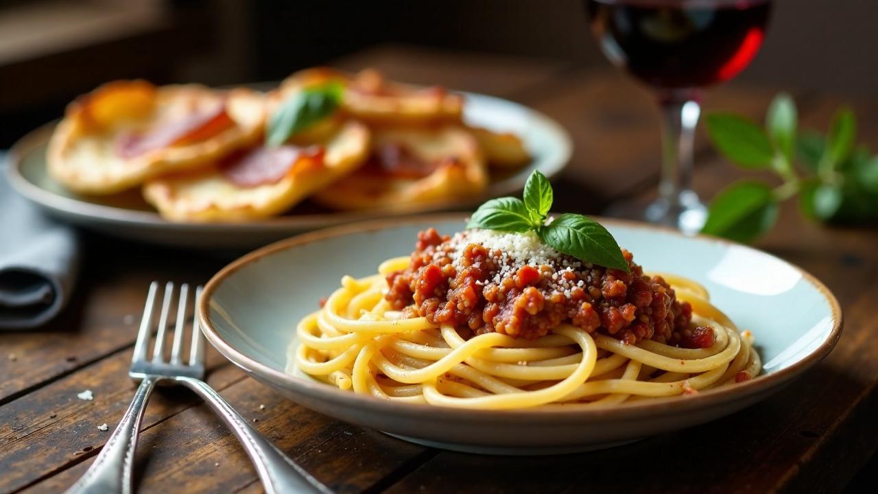 Spaghetti Bolognese mit Badischem Flammkuchen