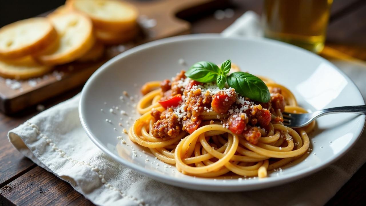 Spaghetti Bolognese mit Berliner Schrippen