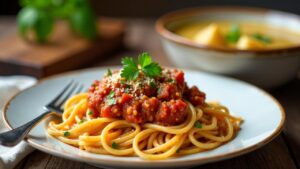 Spaghetti Bolognese mit Hunsrücker Grumbeersupp