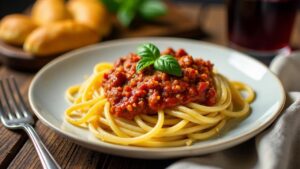 Spaghetti Bolognese mit Saarländischem Dibbelabbes