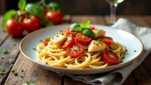 Spaghetti mit Tomaten und Fisch