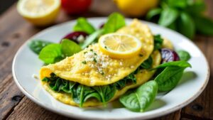 Spinat-Omelette mit Zitronensaft