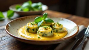 Spinatknödel mit Käsesauce