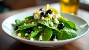 Spinatsalat mit Schafskäse und Oliven