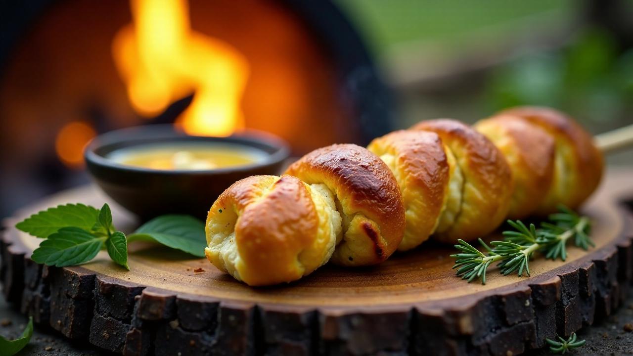 Stockbrot über dem Feuern