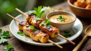 Surinaamse Satay – Gegrillte Fleischspieße mit Erdnusssauce