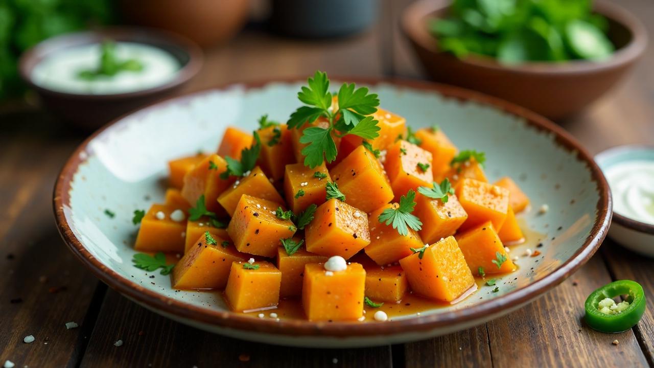 Sweet Potato Chaat – Gewürzte Süßkartoffelstücke mit Chaat Masala