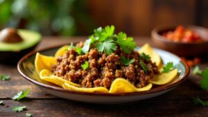 Tajadas con Carne (Bananenchips mit Fleisch)