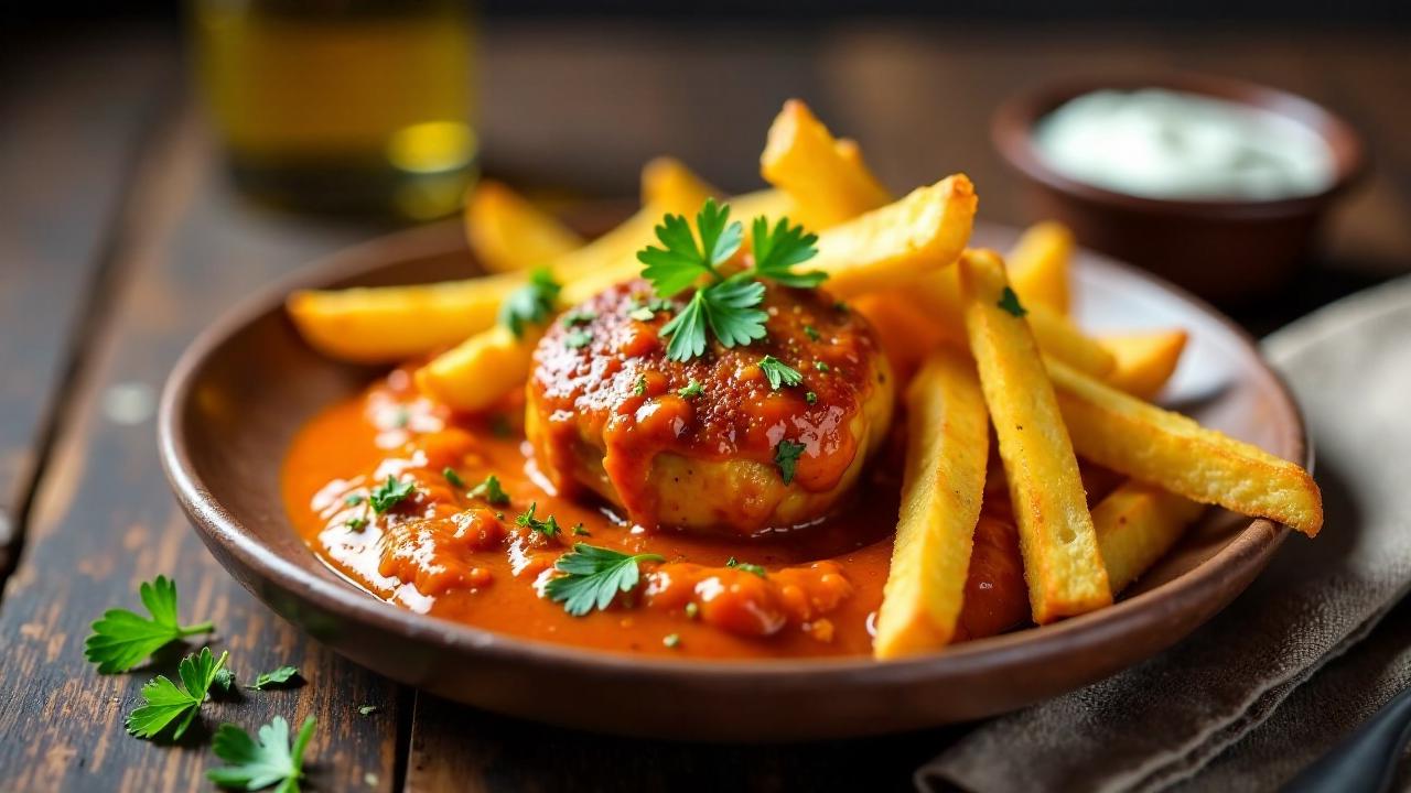 Tandoori-Currywurst und Kurkuma-Pommes