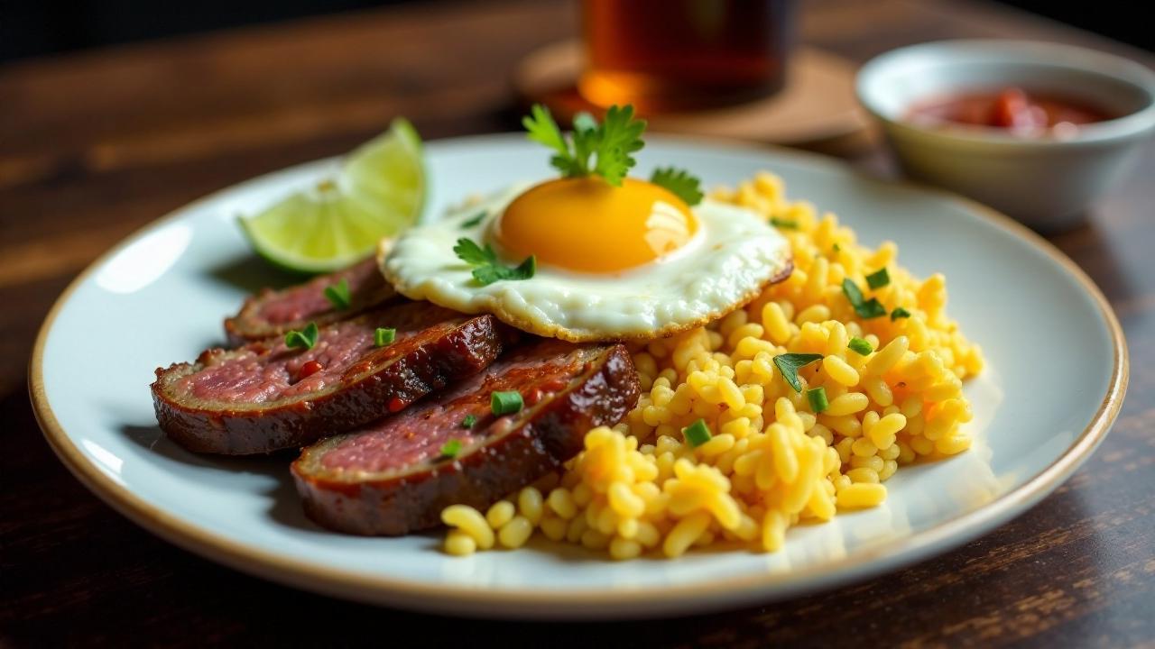 Tapsilog (Rindfleisch mit Ei und Knoblauchreis)