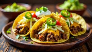 Tex-Mex Tacos – Tacos gefüllt mit würzigem Fleisch und Käse.