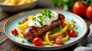 Thüringer Rostbratwurst auf Frischkäse