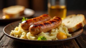 Thüringer Rostbratwurst auf süßem Weißkraut