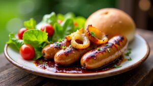 Thüringer Rostbratwurst mit Portwein-Zwiebeln